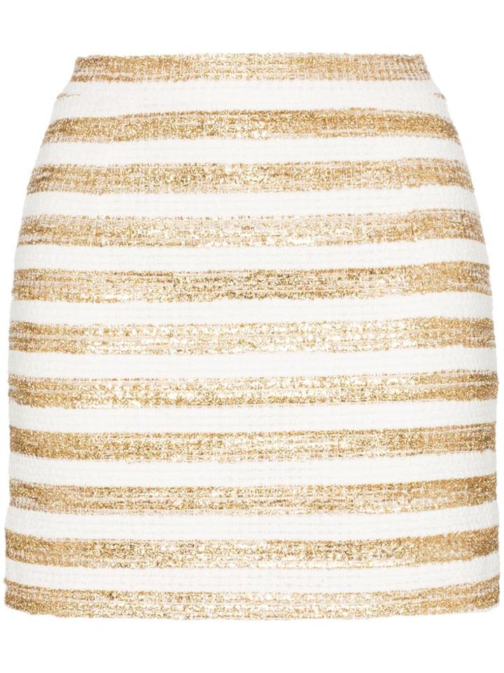 Alessandra Rich High-waisted Lurex Stripe Mini Skirt - White