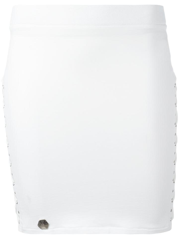 Philipp Plein Bondage Mini Skirt, Women's, Size: Large, White, Cotton/spandex/elastane