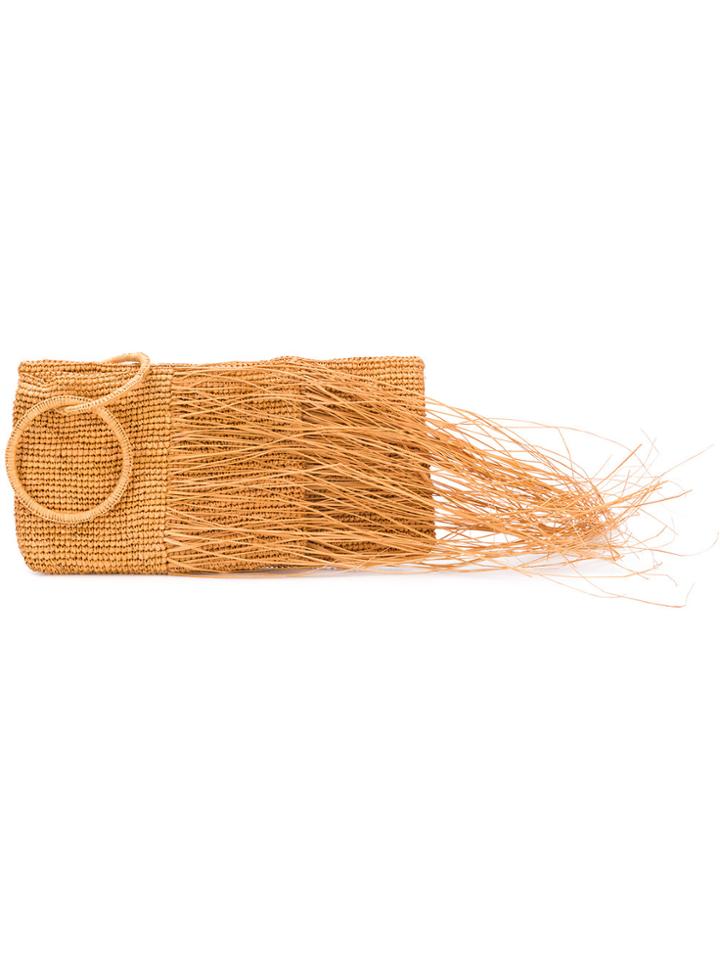 Sensi Studio Frayed Woven Clutch - Brown