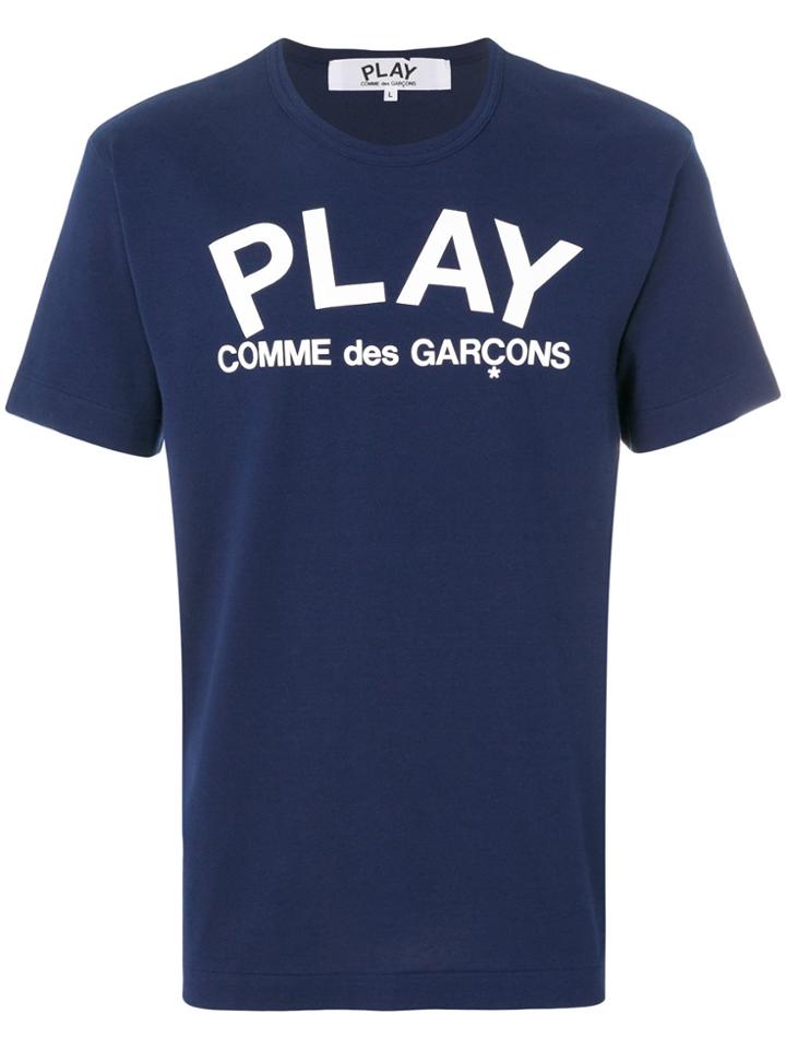 Comme Des Garçons Play Logo Print Casual T-shirt - Blue