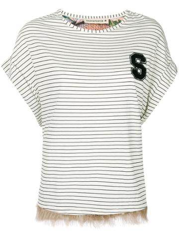 Shirtaporter Striped Fringed T-shirt - White