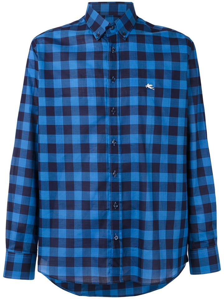 Etro - Checked Shirt - Men - Cotton - 42, Blue, Cotton