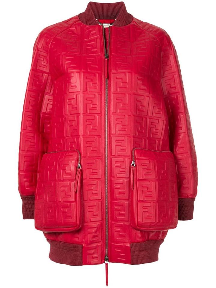 Fendi Ff Monogram Oversized Bomber Jacket - Red