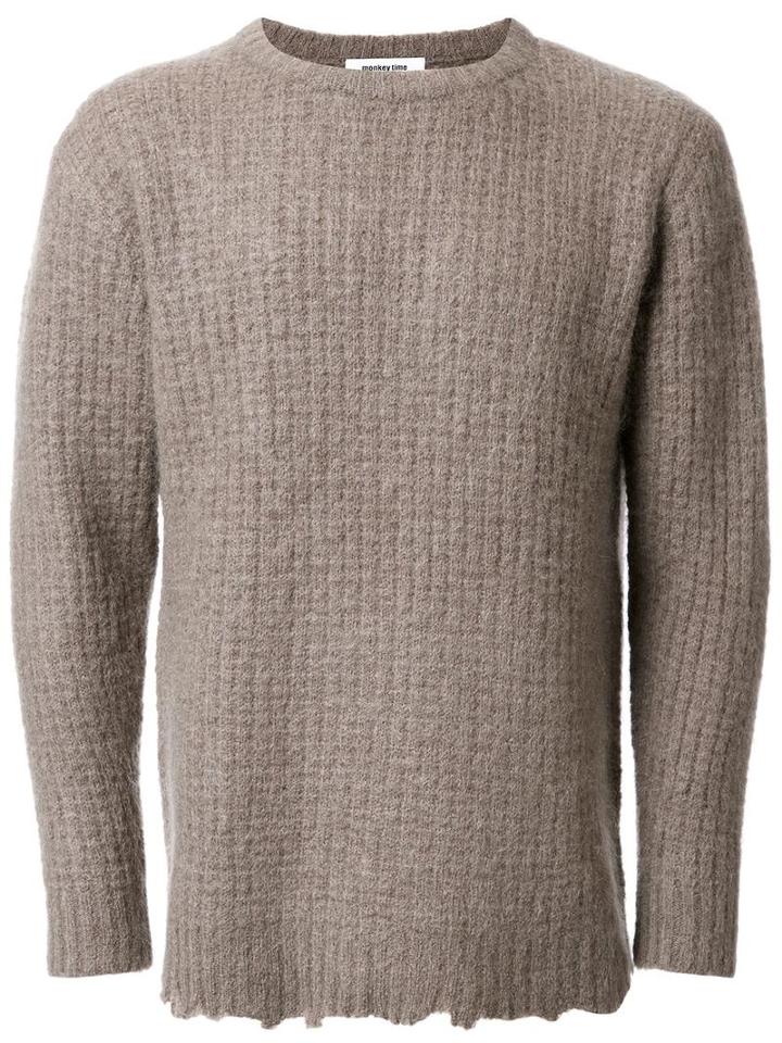 Monkey Time Slim-fit Ribbed Sweater, Men's, Size: Large, Brown, Cotton/nylon/polyurethane/wool