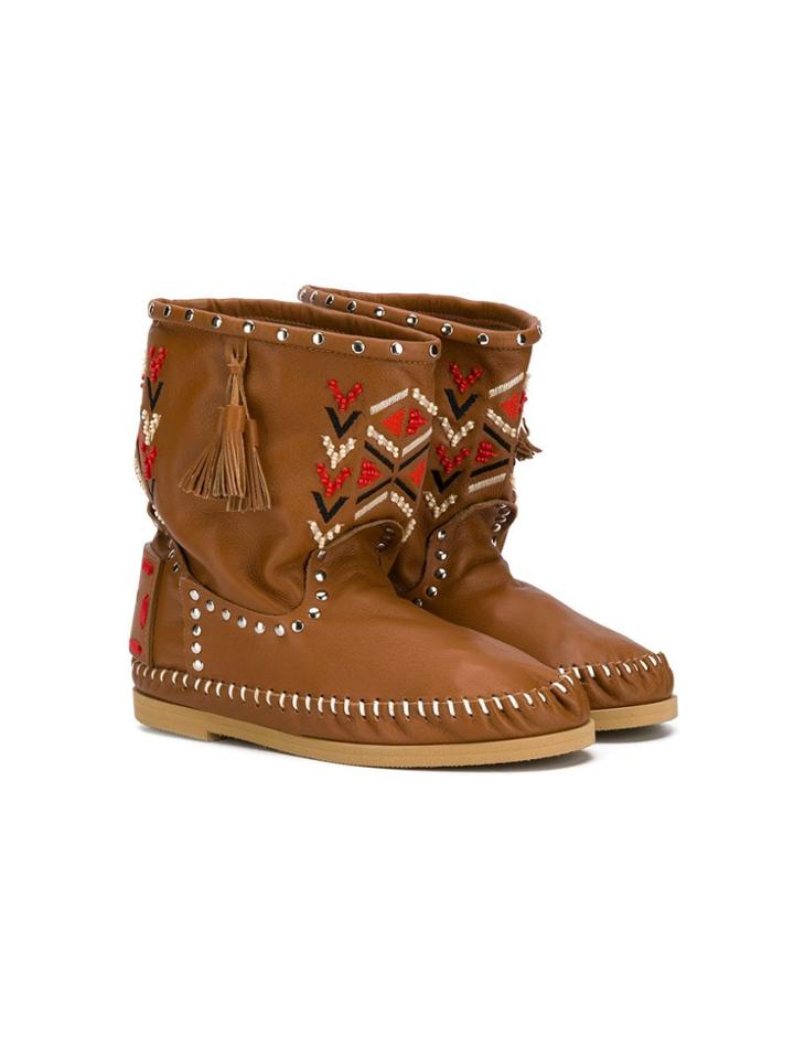 Alberta Ferretti Kids Embroidered Boots - Brown
