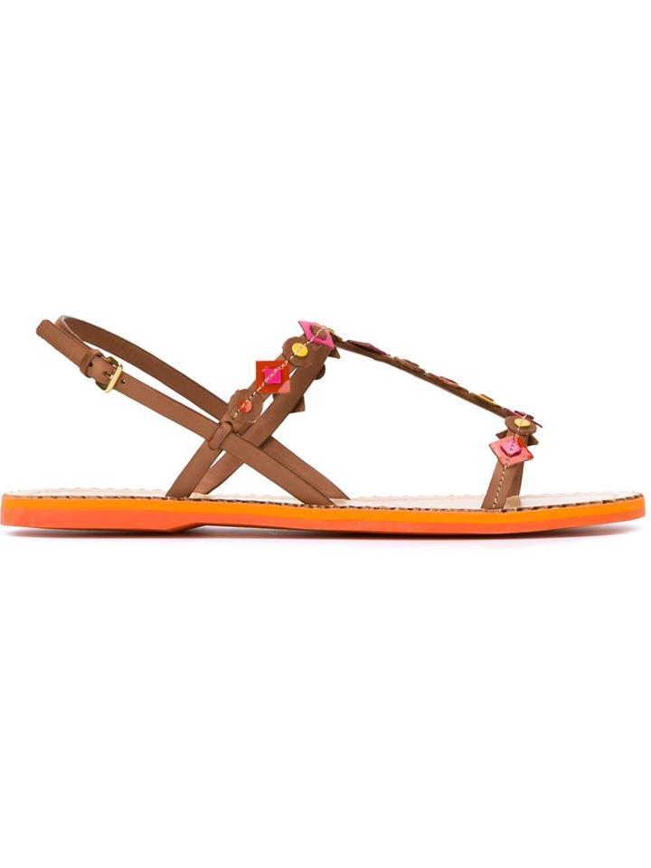 Car Shoe Embellished Sandals, Women's, Size: 41, Brown, Leather/rubber