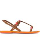 Car Shoe Embellished Sandals, Women's, Size: 41, Brown, Leather/rubber
