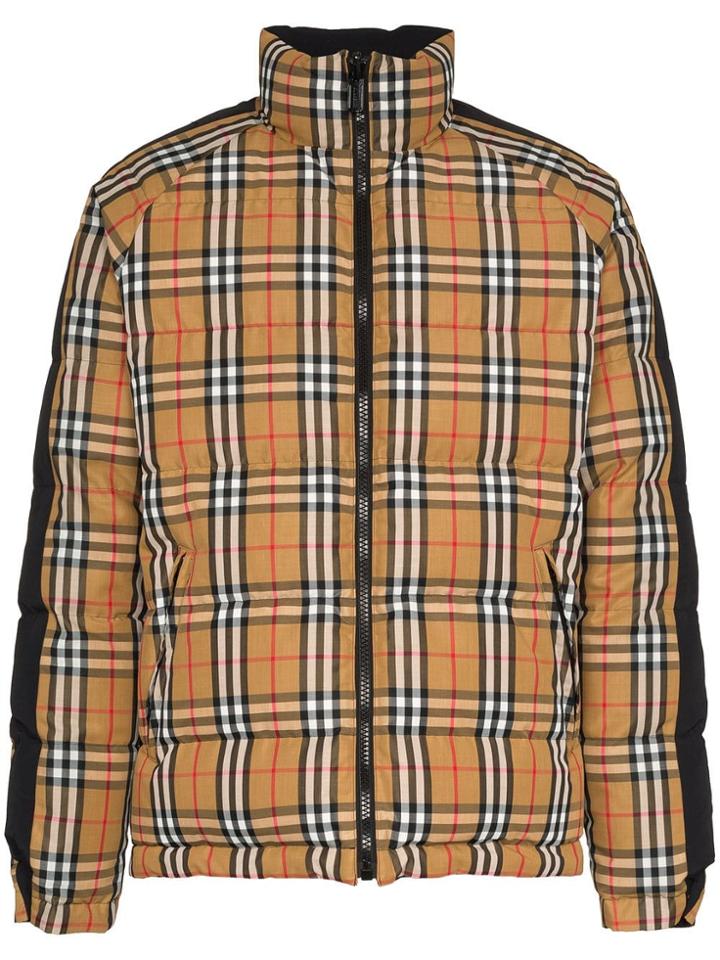 Burberry Reversible Check Logo Print Feather Down Puffer Jacket -