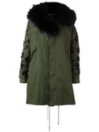 Night Market Embellished Hooded Coat, Women's, Size: Medium, Green, Cotton/polyamide/racoon Fur/rabbit Fur