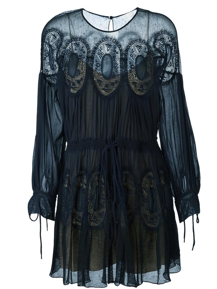 Chloé Lace Insert Dress, Women's, Size: 34, Blue, Cotton/linen/flax/polyamide/silk