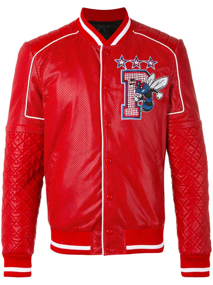 Philipp Plein - Sense Bomber Jacket - Men - Calf Leather/polyester/viscose - L, Red, Calf Leather/polyester/viscose