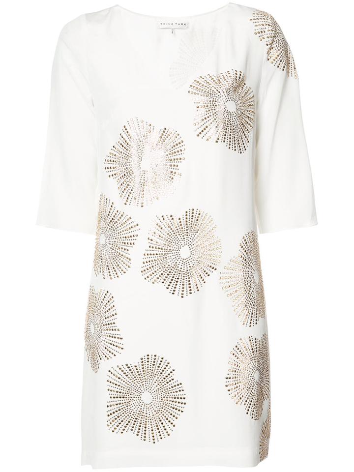Trina Turk Metallic Print Shift Dress, Women's, Size: 2, White, Polyester/silk