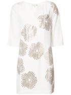 Trina Turk Metallic Print Shift Dress, Women's, Size: 2, White, Polyester/silk