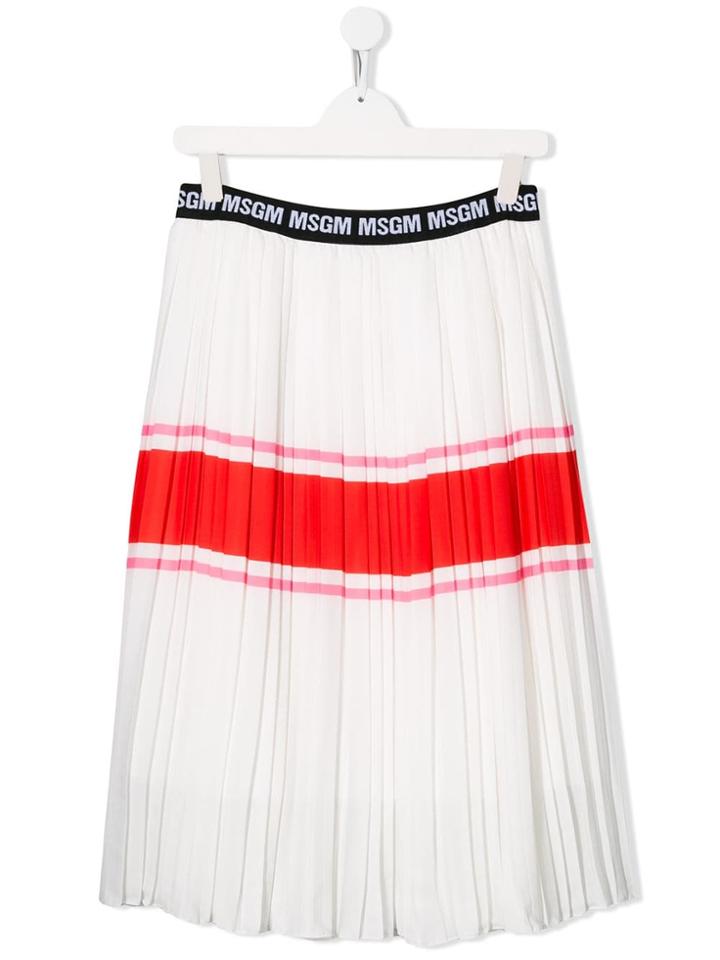 Msgm Kids Striped Pleated Skirt - White