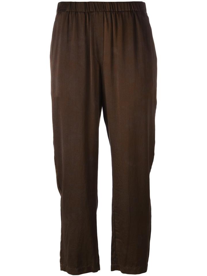 Raquel Allegra - Cropped Loose Fit Trousers - Women - Silk/spandex/elastane - 3, Brown, Silk/spandex/elastane