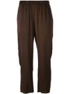 Raquel Allegra - Cropped Loose Fit Trousers - Women - Silk/spandex/elastane - 3, Brown, Silk/spandex/elastane