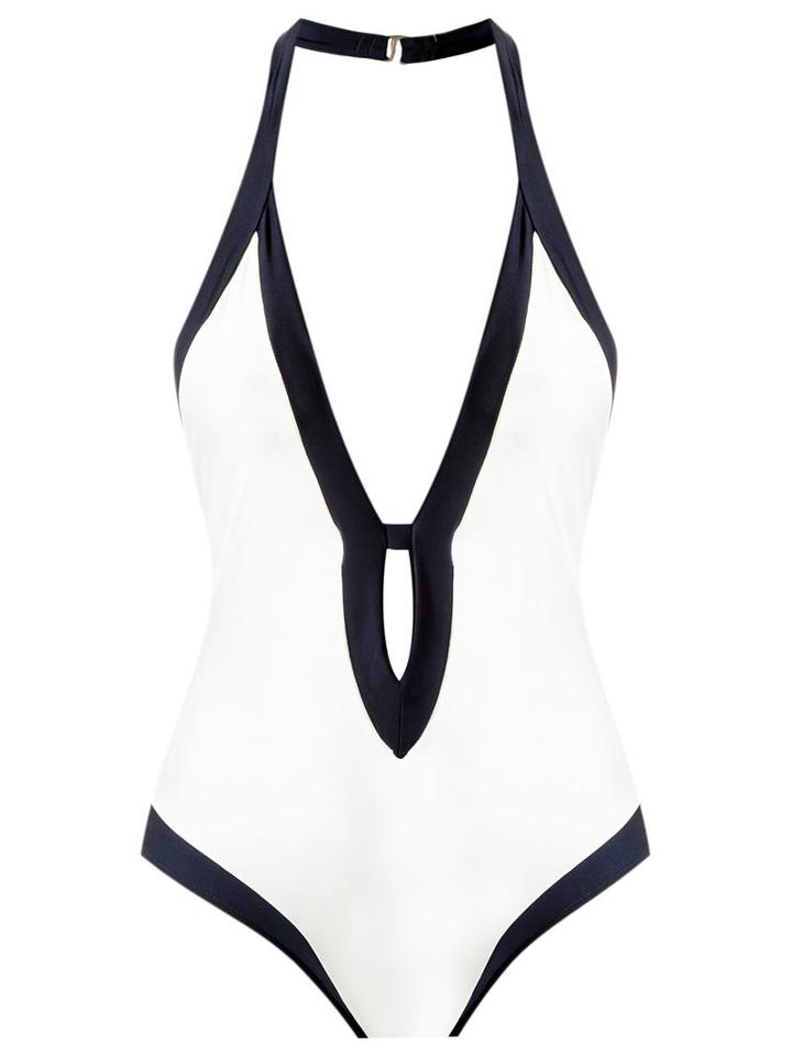 Adriana Degreas Deep V Neck Swimsuit, Women's, Size: Medium, Black, Polyamide/spandex/elastane