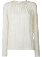 Nina Ricci Pleated Long Sleeve Blouse, Women's, Size: 40, Nude/neutrals, Silk