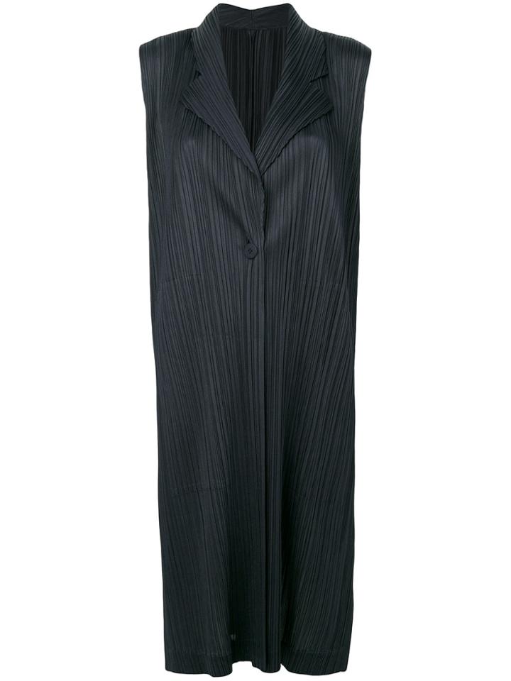 Pleats Please By Issey Miyake Pleated Long Blazer - Black