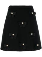 Boutique Moschino - Bow Embroidered Skirt - Women - Acrylic/polyamide/polyester/other Fibers - 40, Black, Acrylic/polyamide/polyester/other Fibers