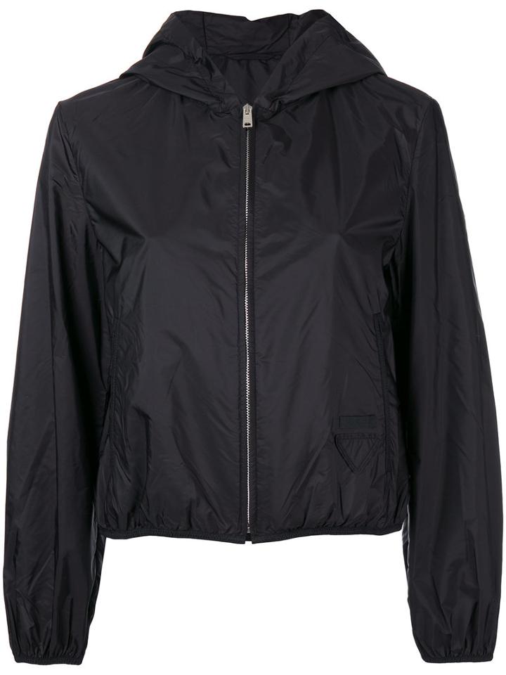 Prada Hooded Zip Up Jacket, Women's, Size: 42, Black, Polyamide