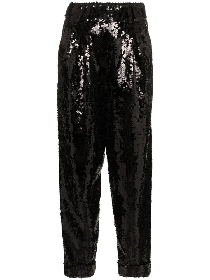 Balmain Sequin Embellished Silk Trousers - Black