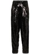 Balmain Sequin Embellished Silk Trousers - Black