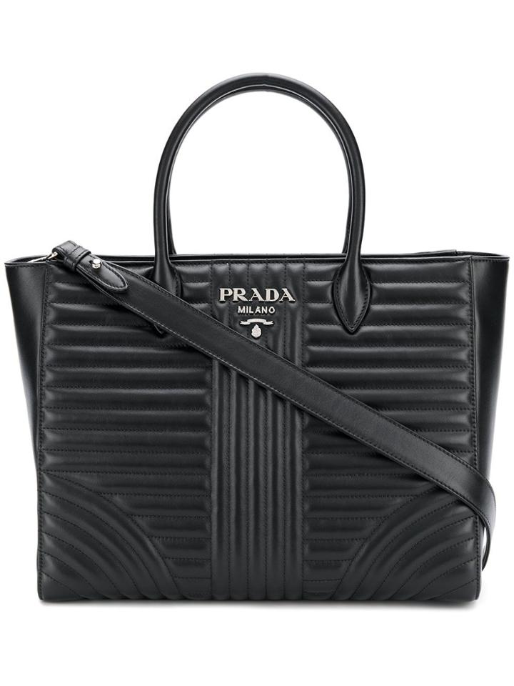 Prada Leather Diagramme Tote Bag - Black