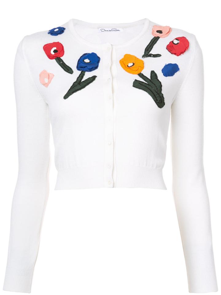 Oscar De La Renta Flower Appliqué Cardigan - White