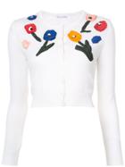 Oscar De La Renta Flower Appliqué Cardigan - White