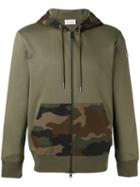 Moncler Camouflage Panel Zipped Hoodie, Men's, Size: Large, Green, Cotton/polyamide