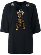 Dolce & Gabbana Crowned Kitten Patch Top, Women's, Size: 38, Black, Viscose/silk/spandex/elastane