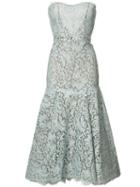 Monique Lhuillier - Lace Mermaid Dress - Women - Silk/cotton/nylon/polyamide - 4, Blue, Silk/cotton/nylon/polyamide