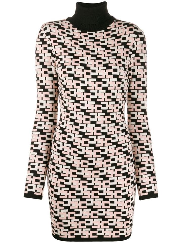 Elisabetta Franchi Geometric Pattern Knitted Shirt Dress - Pink