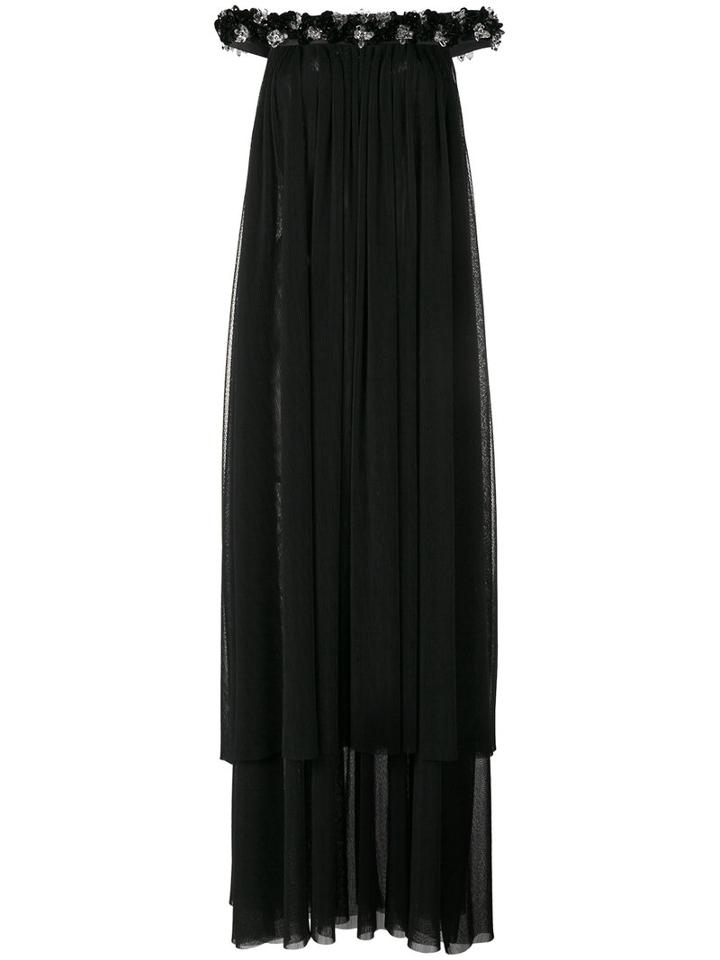 Huishan Zhang - Bead Embellished Off-shoulder Gown - Women - Silk/polyester/wool/pvc - 8, Black, Silk/polyester/wool/pvc