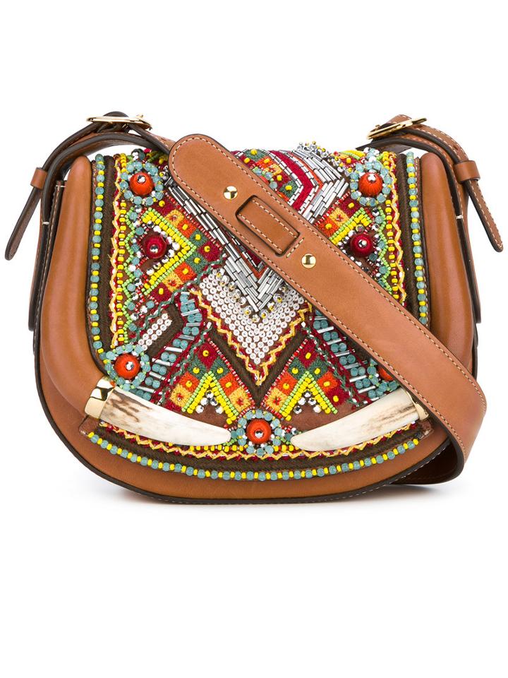 Roberto Cavalli - Beaded Saddle Bag - Women - Bos Taurus - One Size, Women's, Brown, Bos Taurus