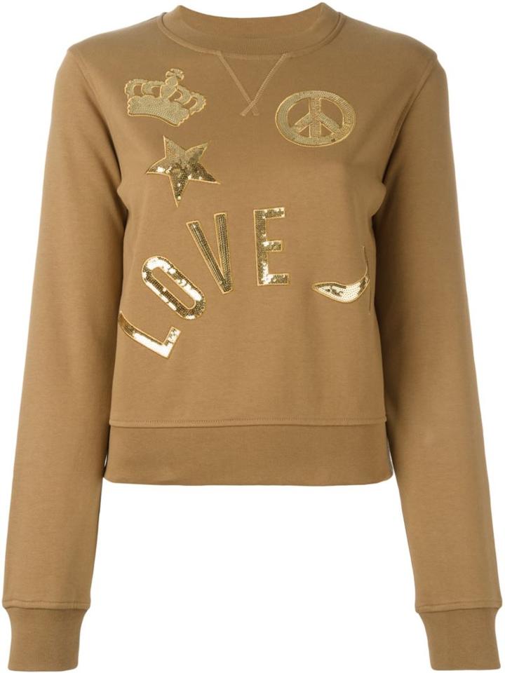 Love Moschino Sequined Patch Sweatshirt, Women's, Size: 42, Nude/neutrals, Cotton/polyester