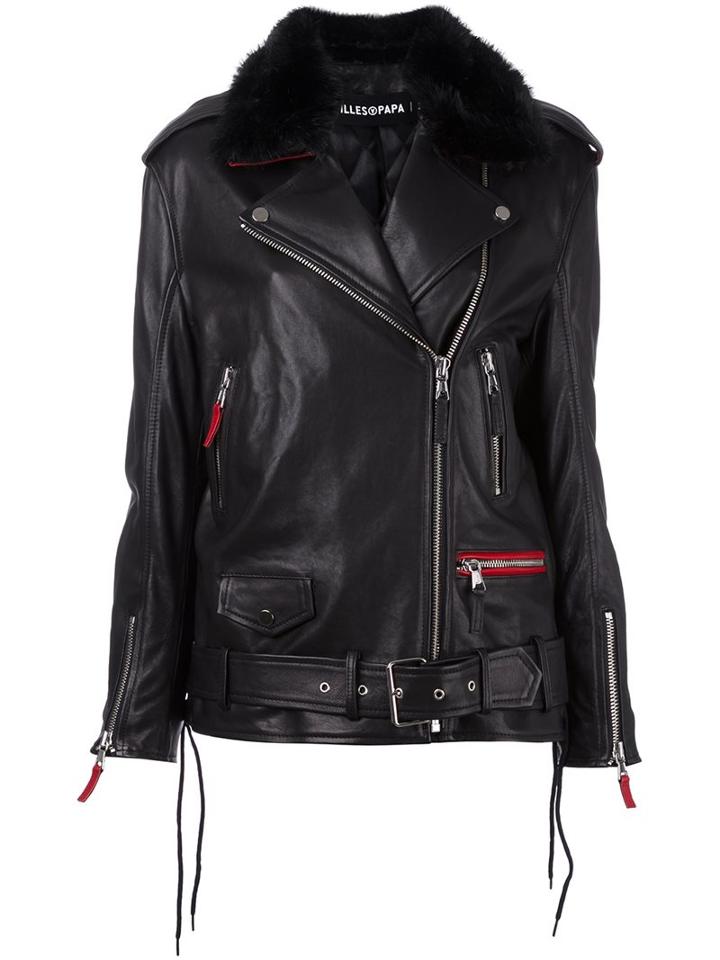 Filles A Papa 'davidson' Biker Jacket, Women's, Size: Small, Black, Lamb Skin/polyester