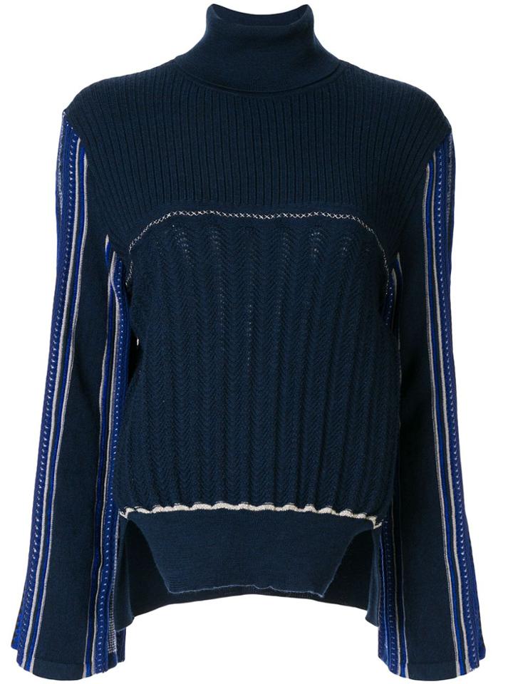 Mame Kurogouchi Hamaguri Striped-sleeve Jumper - Blue