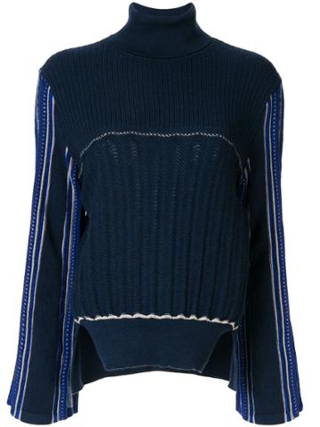 Mame Kurogouchi Hamaguri Striped-sleeve Jumper - Blue