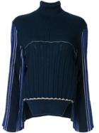 Mame Kurogouchi Hamaguri Striped-sleeve Jumper - Blue