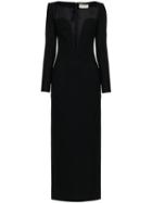 Saint Laurent Plunging Sweetheart Neck Wool Column Dress - Black