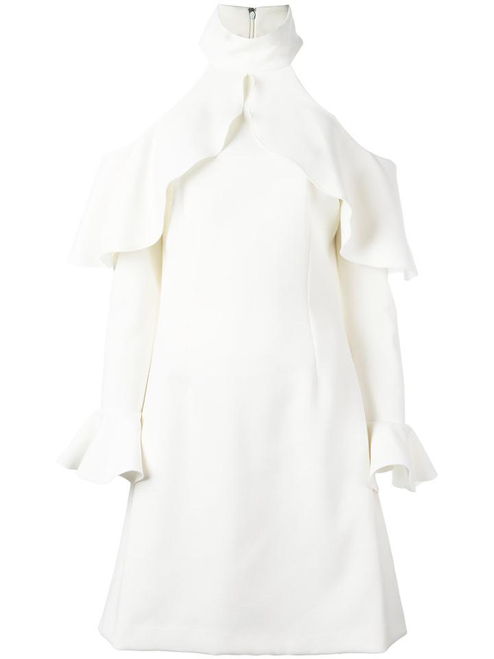 Elie Saab Pleated Trim Dress, Women's, Size: 38, White, Polyester/rayon/spandex/elastane