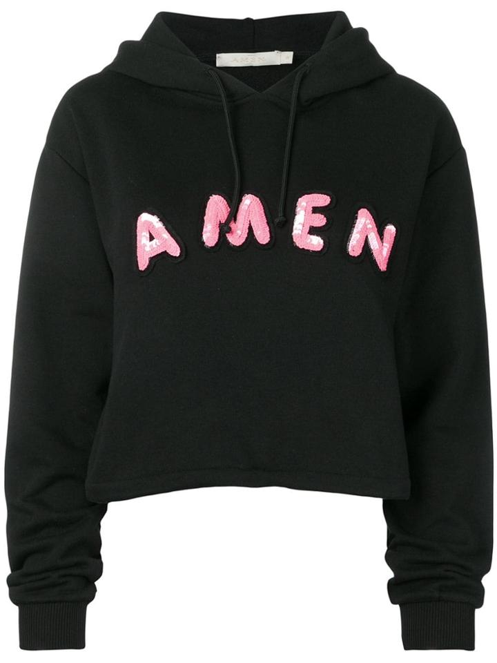 Amen Sequin Embroidered Logo Hoodie - Black