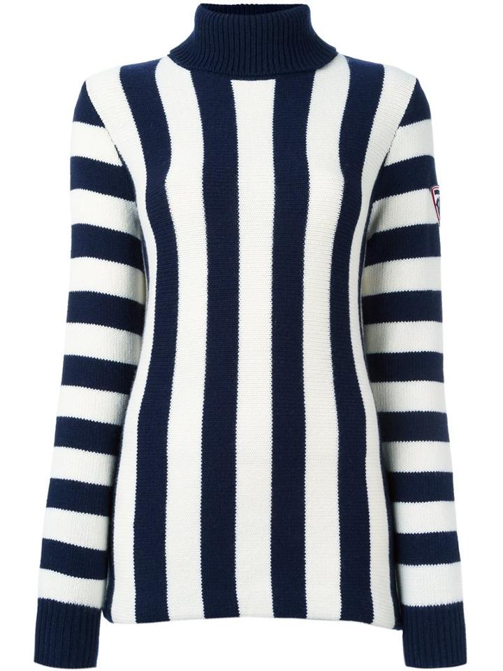 Rossignol Striped Roll Neck Jumper, Women's, Size: Large, Blue, Virgin Wool
