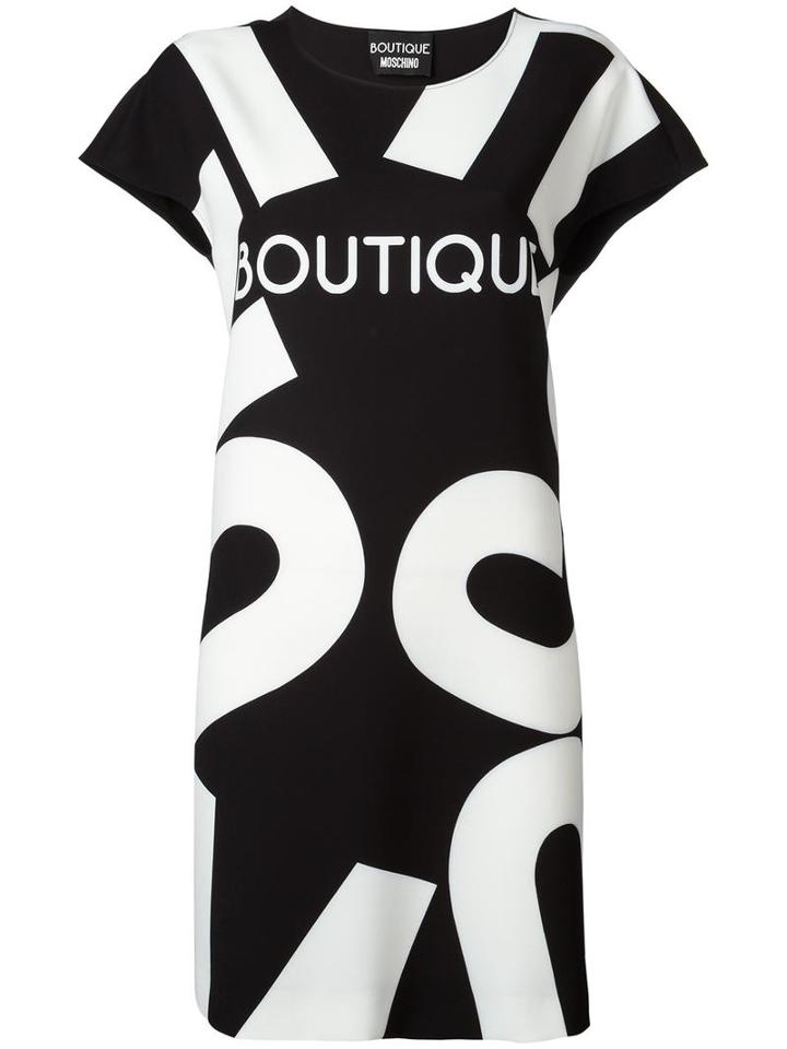 Boutique Moschino Logo Print T-shirt Dress, Women's, Size: 36, Black, Polyester/other Fibers