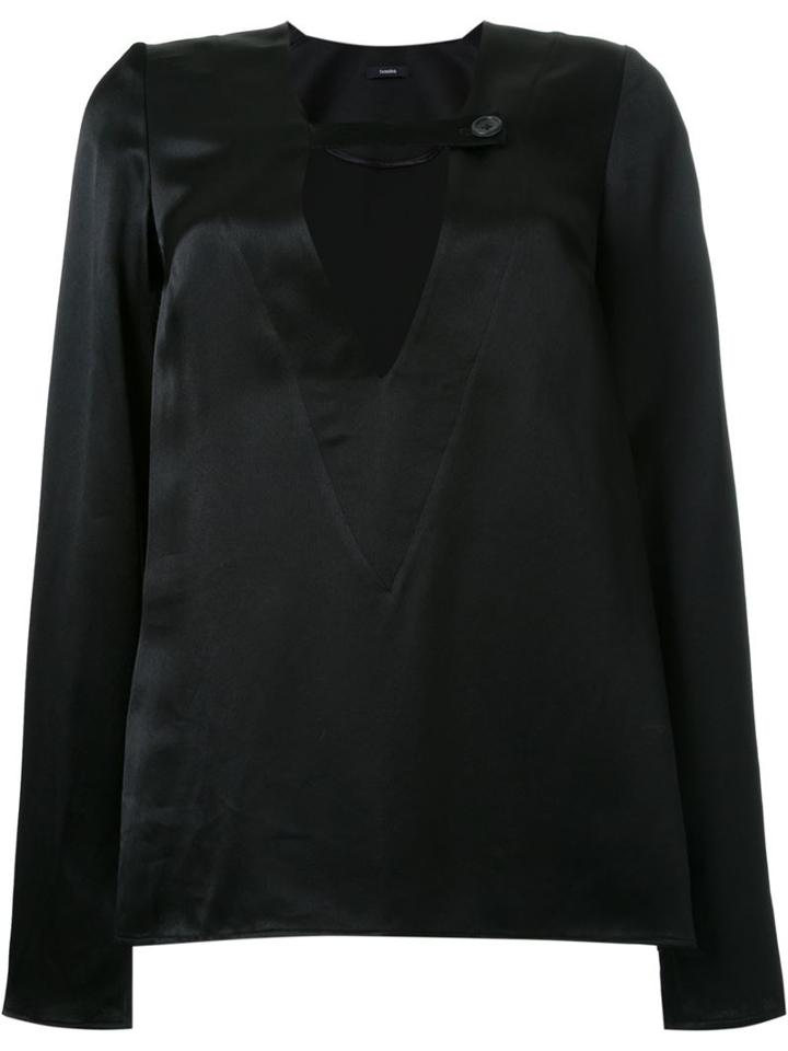 Bassike Sateen Deep V-neck Long Sleeve Top
