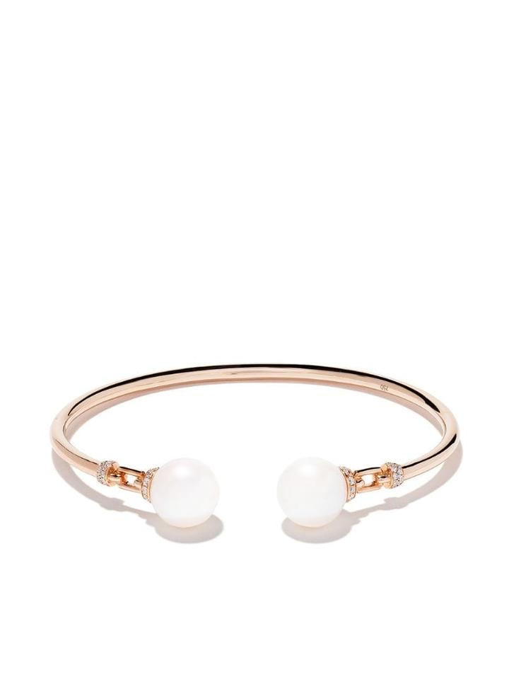 Yoko London 18kt Rose Gold Rose Freshwater Pearl And Diamond Bangle -