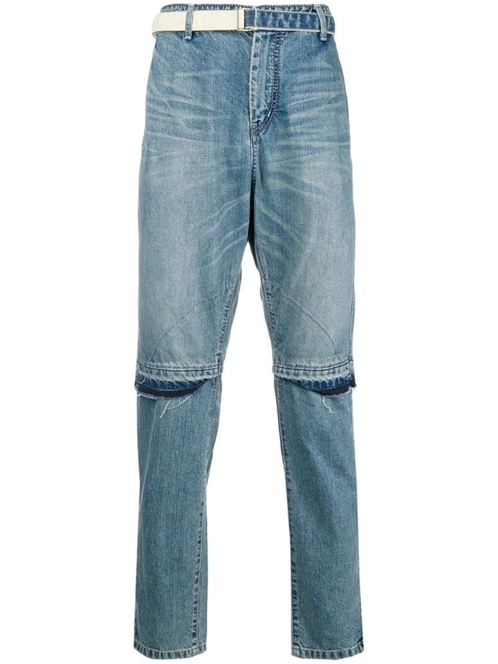 Sacai Distressed Knee Rip Jeans - Blue