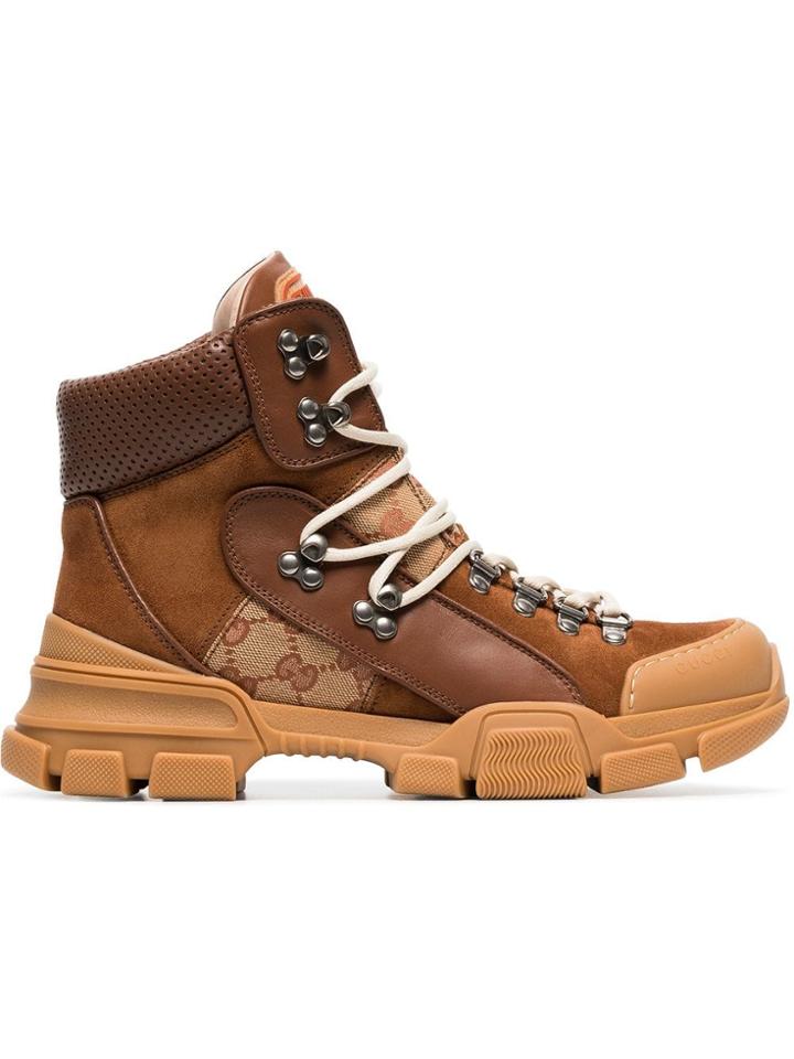 Gucci Journey Gg Logo Suede Hiking Boots - Brown